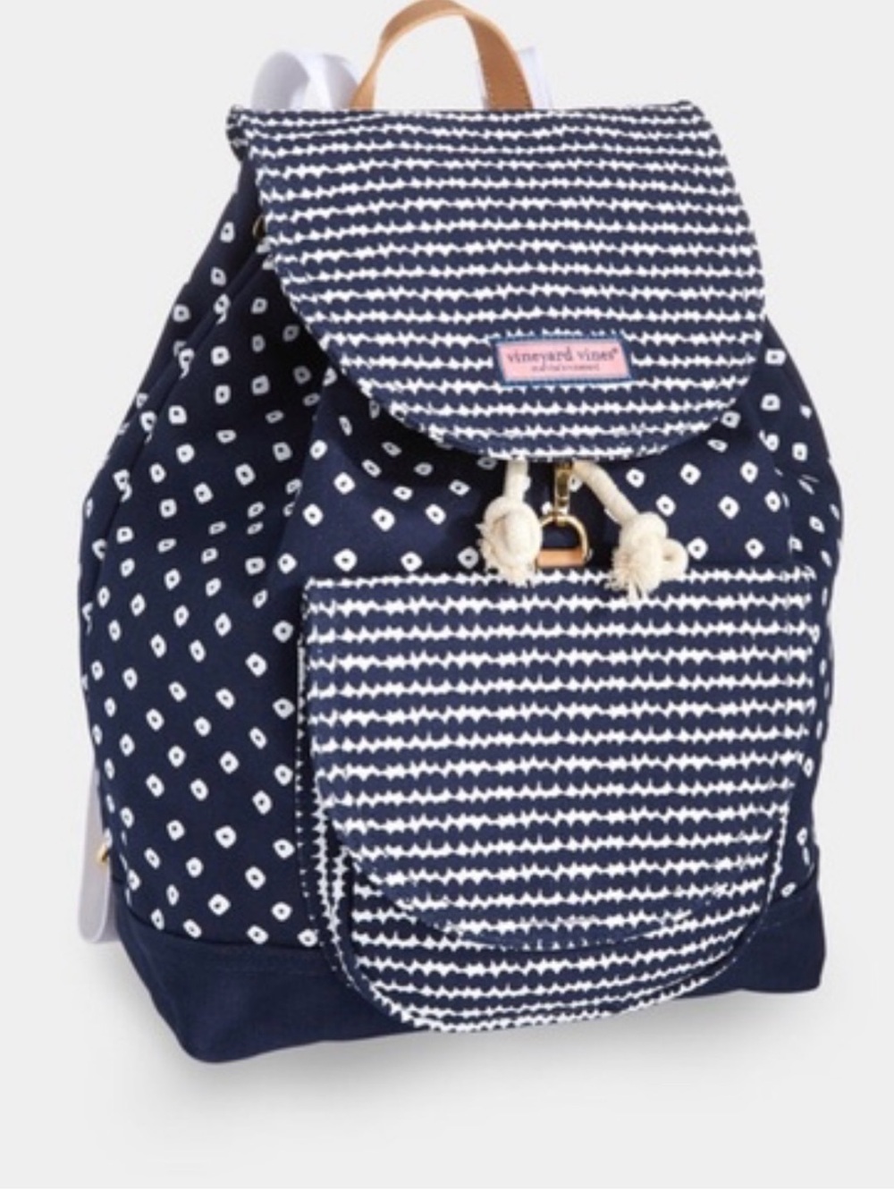 Vineyard Vines Navy and White Patterned Rope-Draw Backpack